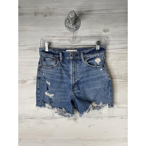 Abercrombie & Fitch Shorts Womens 25 0 High Rise 4" Mom Short Distressed Denim - Picture 1 of 13